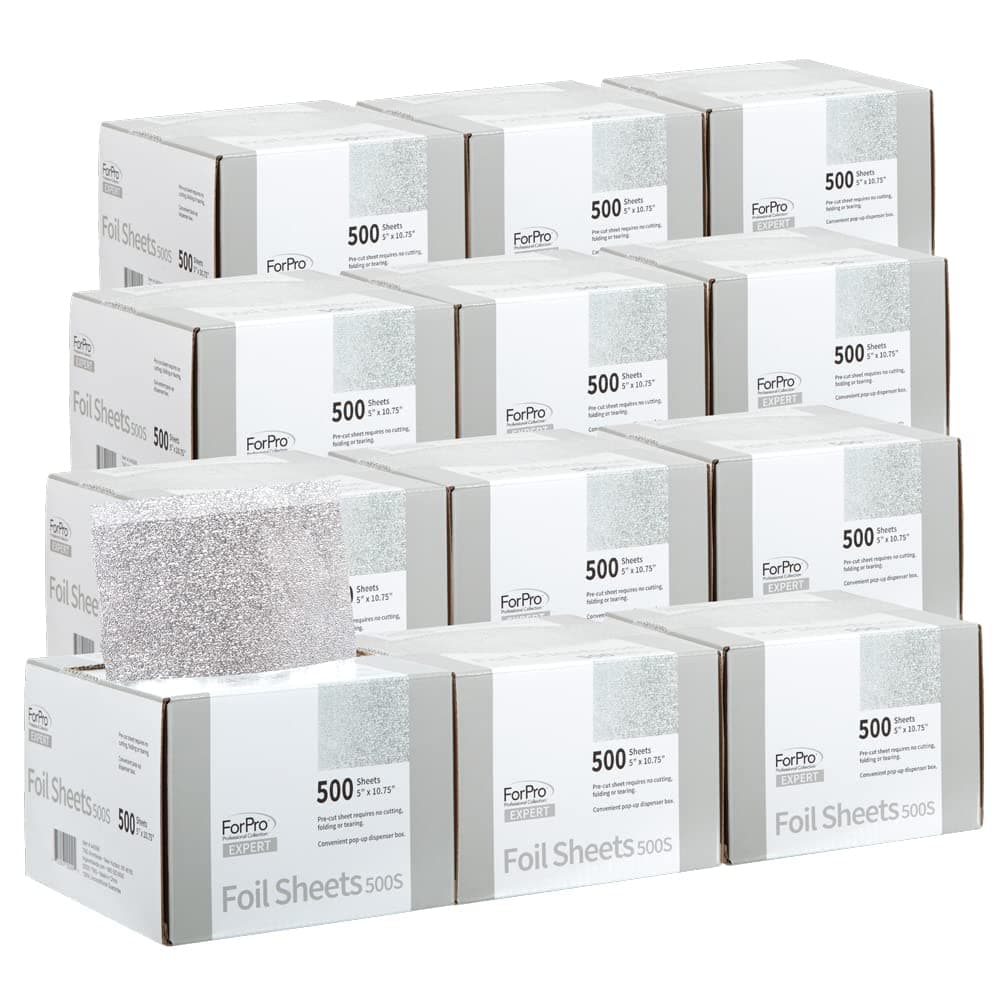 ForPro Professional Collection Expert Embossed Foil Sheets 500S Aluminum PopUp Foil Dispenser Hair Foils for Color Application Highlighting Services Food Safe 5 W x 1075 L Pack of 12