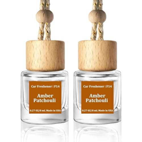 C Classy Hanging Car Air Freshener 2 Pack Amber Patchouli Essential Oil Diffuser LongLasting Fragrance Cute Glass Bottle Car Accessories for Women Men Made in USA