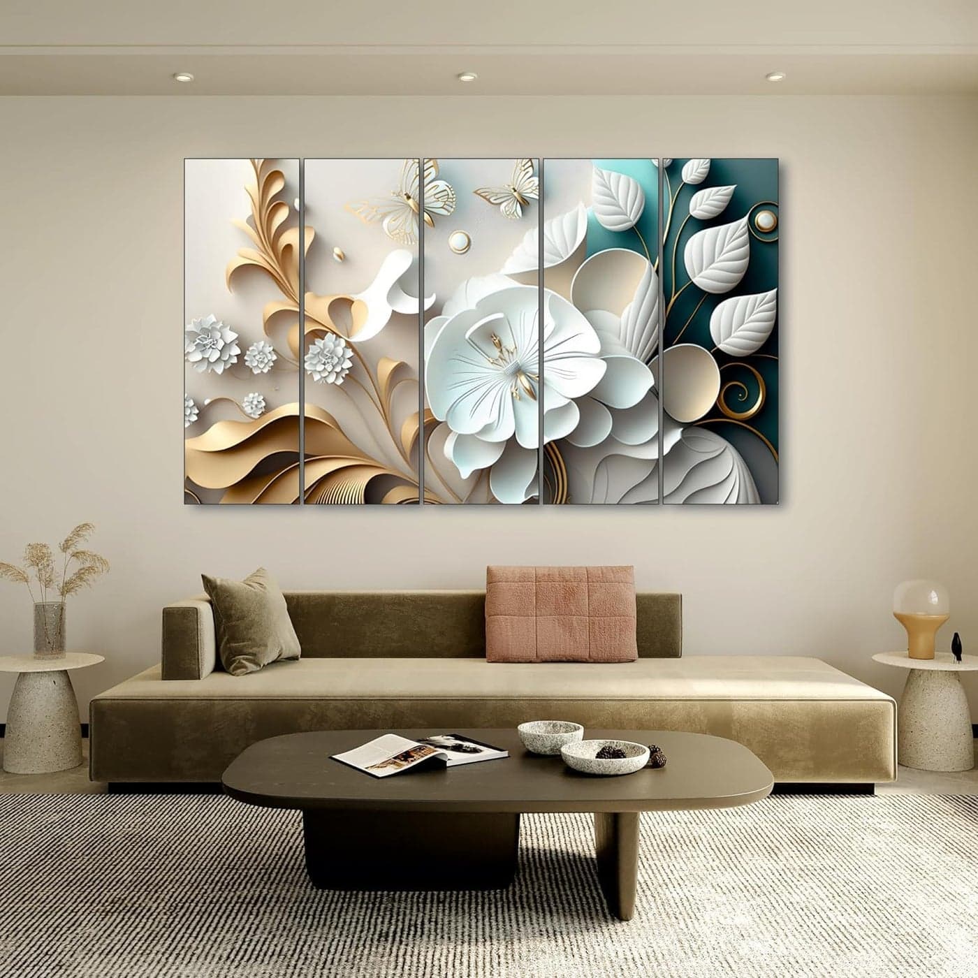 KYARA ARTS-White Flower water Colour Art Style painting with frame Big Size (30x48) Wall Art for living room,Bedroom,Drawing room,Hotels-Wooden Framed-Digital Painting