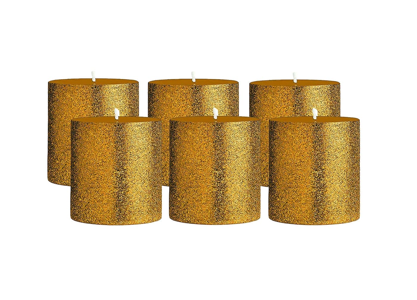 atorakushon® Smokeless Scented Paraffin Wax Golden Glitter Round Pillar Candles Decoration for Party,Birthday Party,Dinner Table, Living Room Pack of 6
