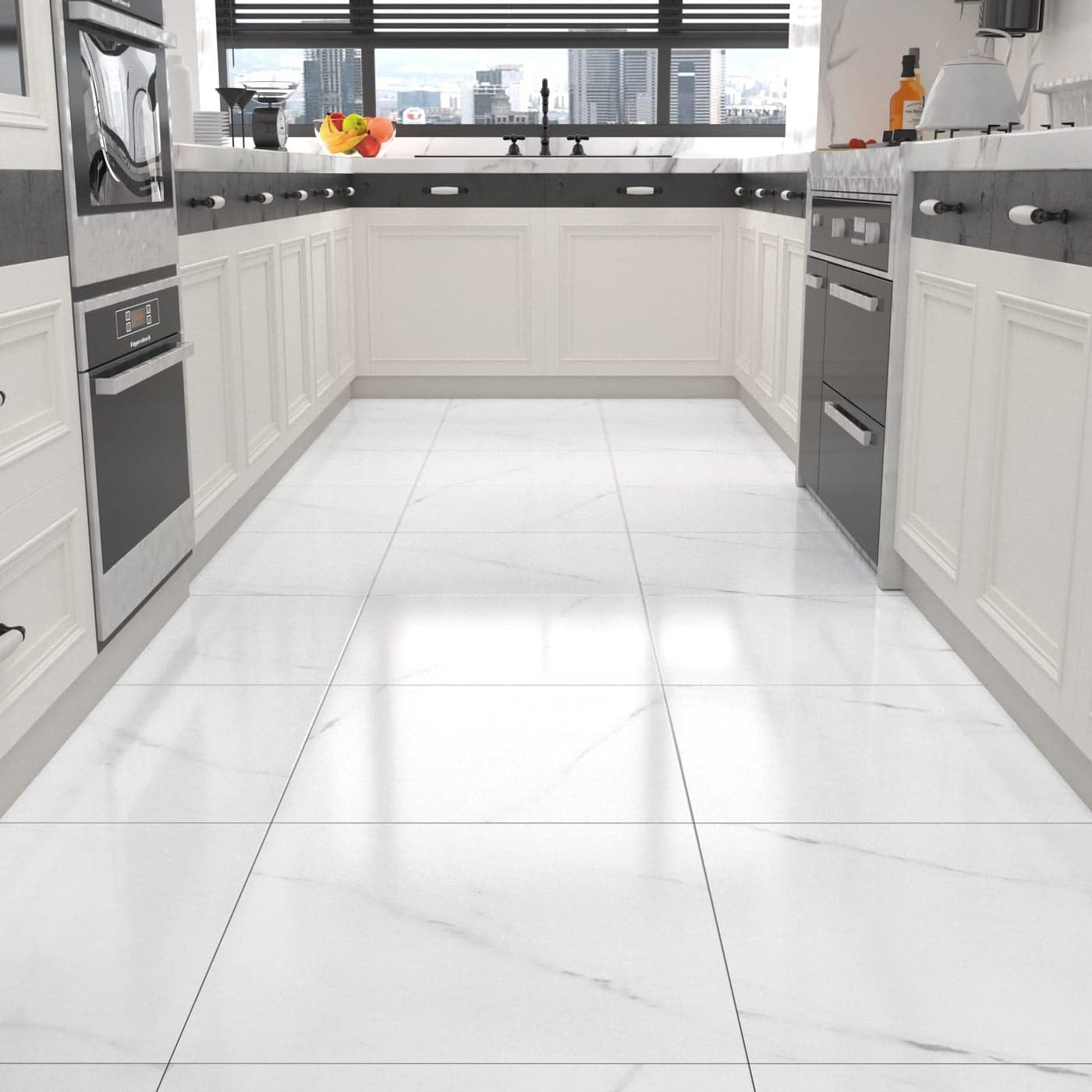 WESTICK Marble White Peel and Stick Floor Tile Bathroom 12 x 12 Marble Tile Stick on Floor Tiles Self Adhesive Vinyl Flooring Waterproof Flooring Tiles for Kitchen Bedroom Living Room 10 PCS