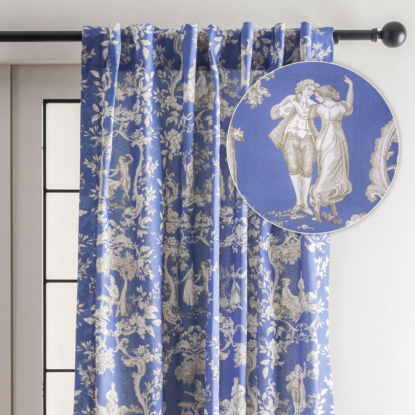 Maison dHermine Curtains for Living Room 100 Cotton 96 inch Length One Panel Light Filtering Toile Curtains for Bedroom Windows with Rod and Loop Pockets Drapes Joli Jouy Blue 50 W x 96 L