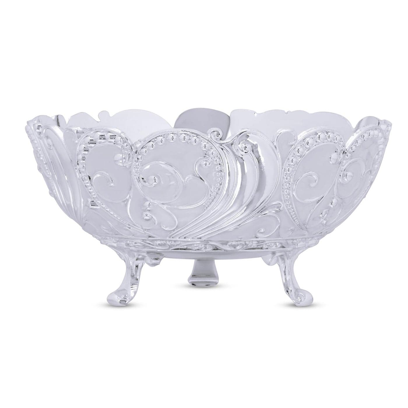 Badhai Box by Osasbazaar Silver Plated Fruit Bowl in White Enamel Serveware for dryfruits snacks or desserts Potpourri vessel Trinket or keys holder Coffee table centrepiece Return Gift hamper