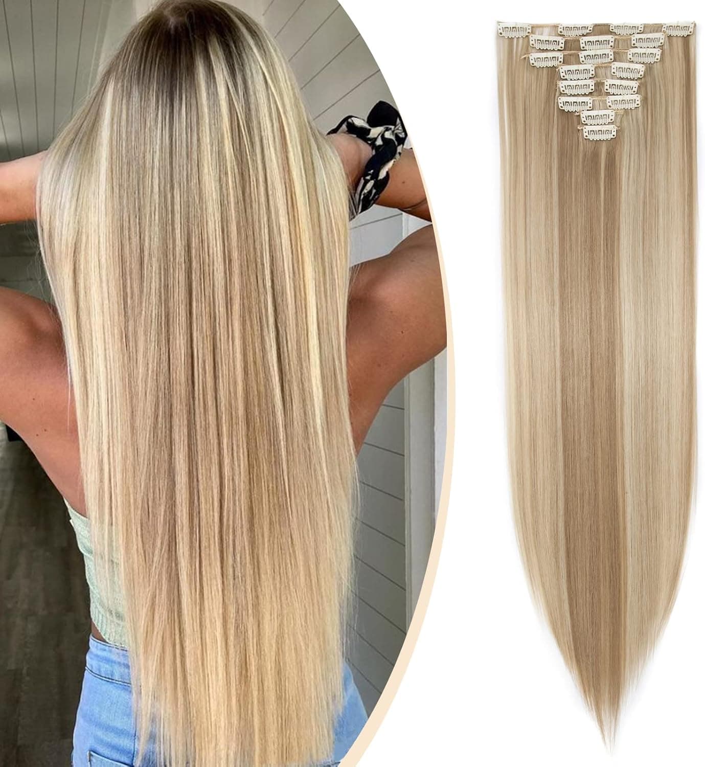 Snoilite 1726 Inches4366cm 8pcs Long Full Head Clip In Hair Extensions Extension Sexy Lady Fashion Halloween Choice 60 Colours 26 InchesStraight Sandy blonde bleach blonde