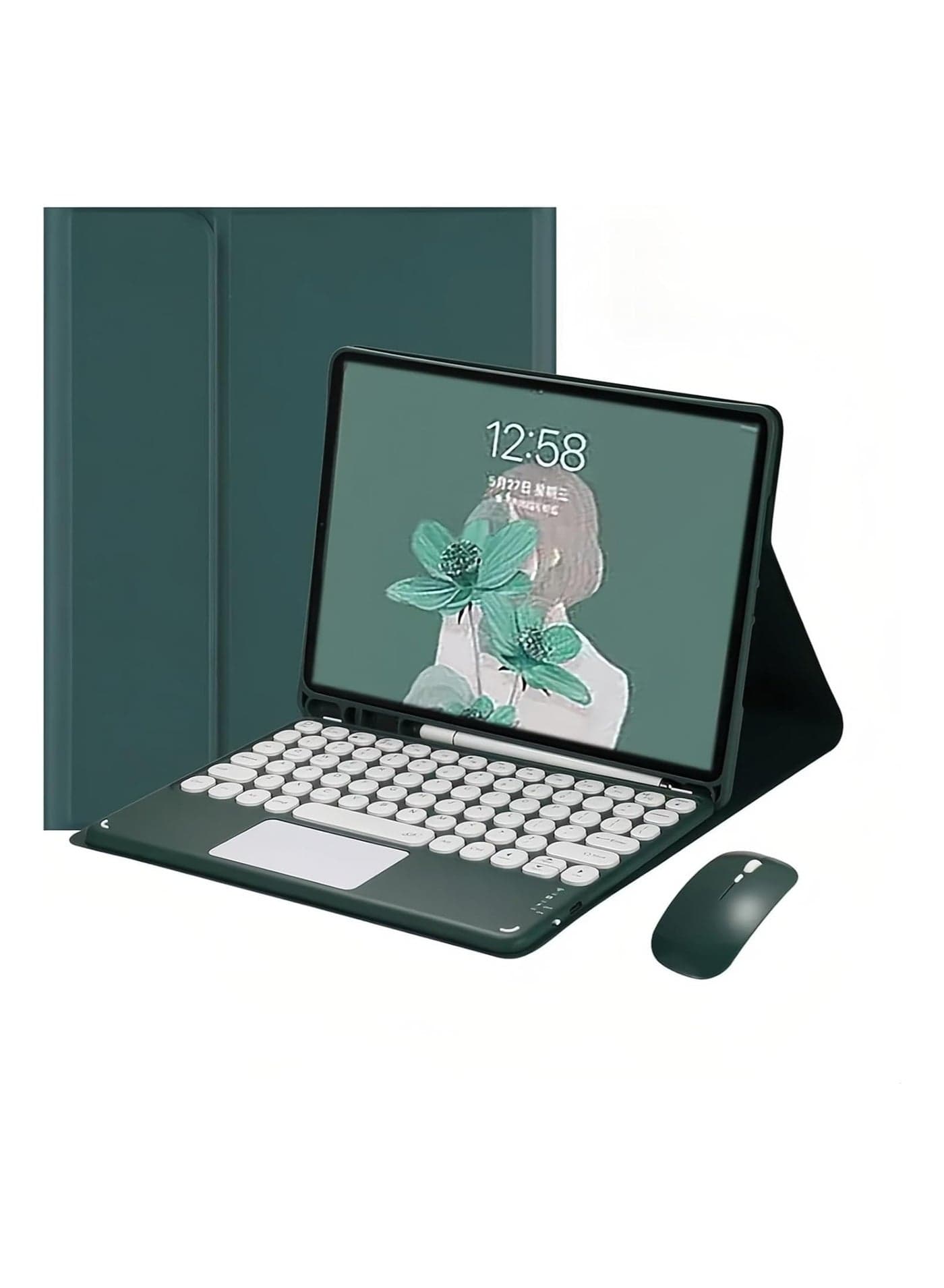 Keyboard Case Compatible with Galaxy Tab S10 FE Plus 13.1-inch 2025 (SM-X620/X620B), Removable Touchpad Keyboard with Pen Holder and Bluetooth Mouse Retro Round Keys Cute