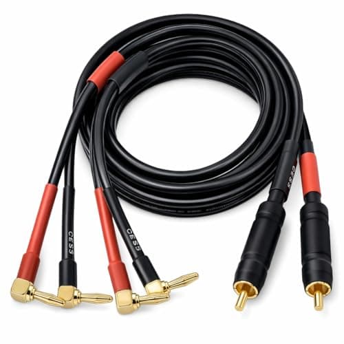 CNCESS Right Angle Banana to RCA Speaker Cable, 12AWG Flexible Silicone Wire, Gold Plated RCA, 3 Feet, 2 Pack