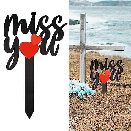 13.8 X 7.9 Inches Large Cemetery Decorations for Grave, Miss You Memorial Grave Markers, Metal Memorial Remembrance Stake, Grave Markers for Human Cemetery, Garden Yard Grave Site Outdoor Stake Marker