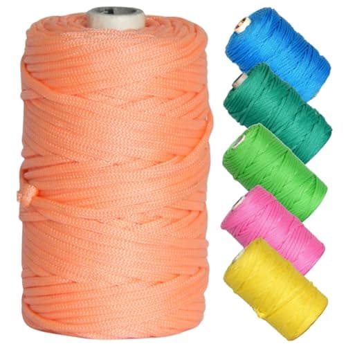ecofynd 4mm, 100 Meters Nylon Color Cord (Purse Thread), Braided Cotton PP Knot Beading Cord Rope, Thread Material for Shoe Lace, Jewelry Making, DIY Craft Hanging Projects, (Pack of 1, Peach)