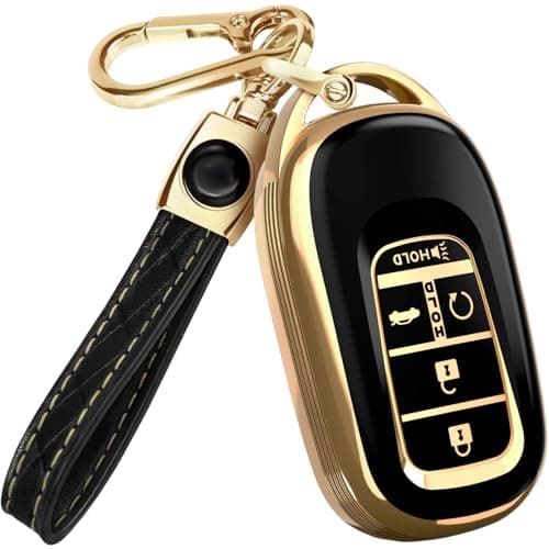 Lucrum Compatible with Honda Key Fob Cover & Leather Keychain - TPU Keyfob Case for Accord Civic CR-V SE LX HR-V Pilot (2022-2025) - Black and Gold