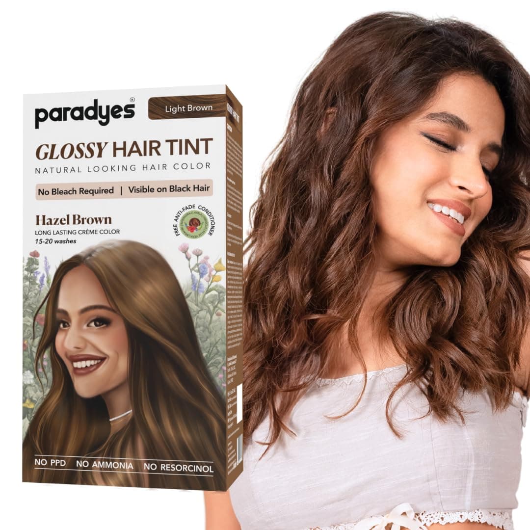 Paradyes No Bleach Hazel Brown Glossy Hair Tint AmmoniaFree Formula for Natural Black Hair Visible on Natural Black Hair Includes AntiFade Conditioner for LongLasting Shine 5 Light Brown