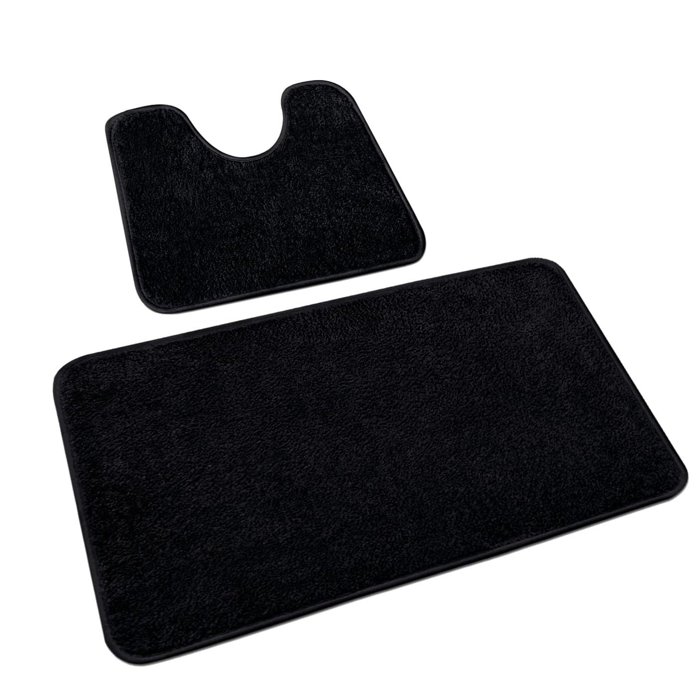 Rururug 2Piece Bathroom Rug Set Soft Microfibre Bathroom Mat and Toilet Rug with CutOut NonSlip Bath Mat Washable Black 50 x 80 cm 50 x 40 cm