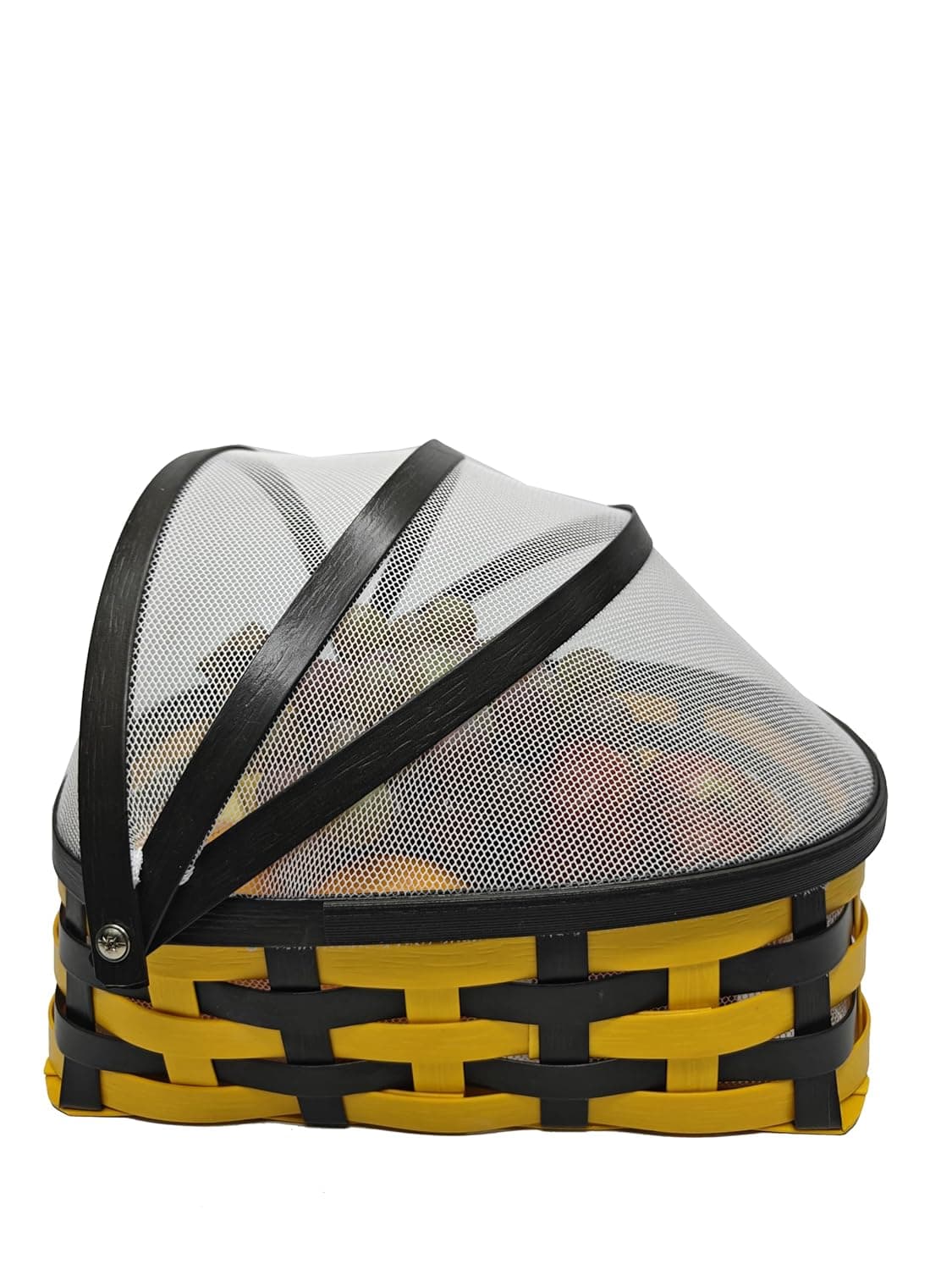 Saffron Dcor TravelFriendly PVC Fruit Mesh Basket with Net Cover Best for Gifting PicnicProtects from Dust Mosquitoes FliesMaintains Circulation of Air YellowBrown Small 29X20X26 CM