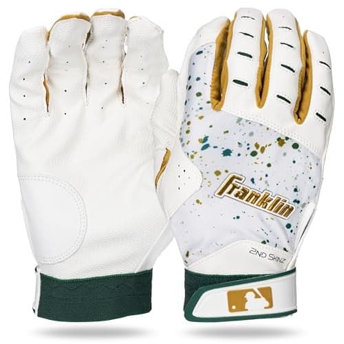 Franklin Sports MLB Batting Gloves 2nd Skinz Drip Baseball Softball Batting Gloves Adult Youth Premium Leather Pair White Forest Green Adult Small