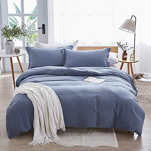 Dreaming Wapiti Duvet Cover Queen,Washed Microfiber Haze Blue Queen Size Duvet Cover Set,Solid Color - Soft and Breathable with Zipper Closure & Corner Ties (Haze Blue, Queen)
