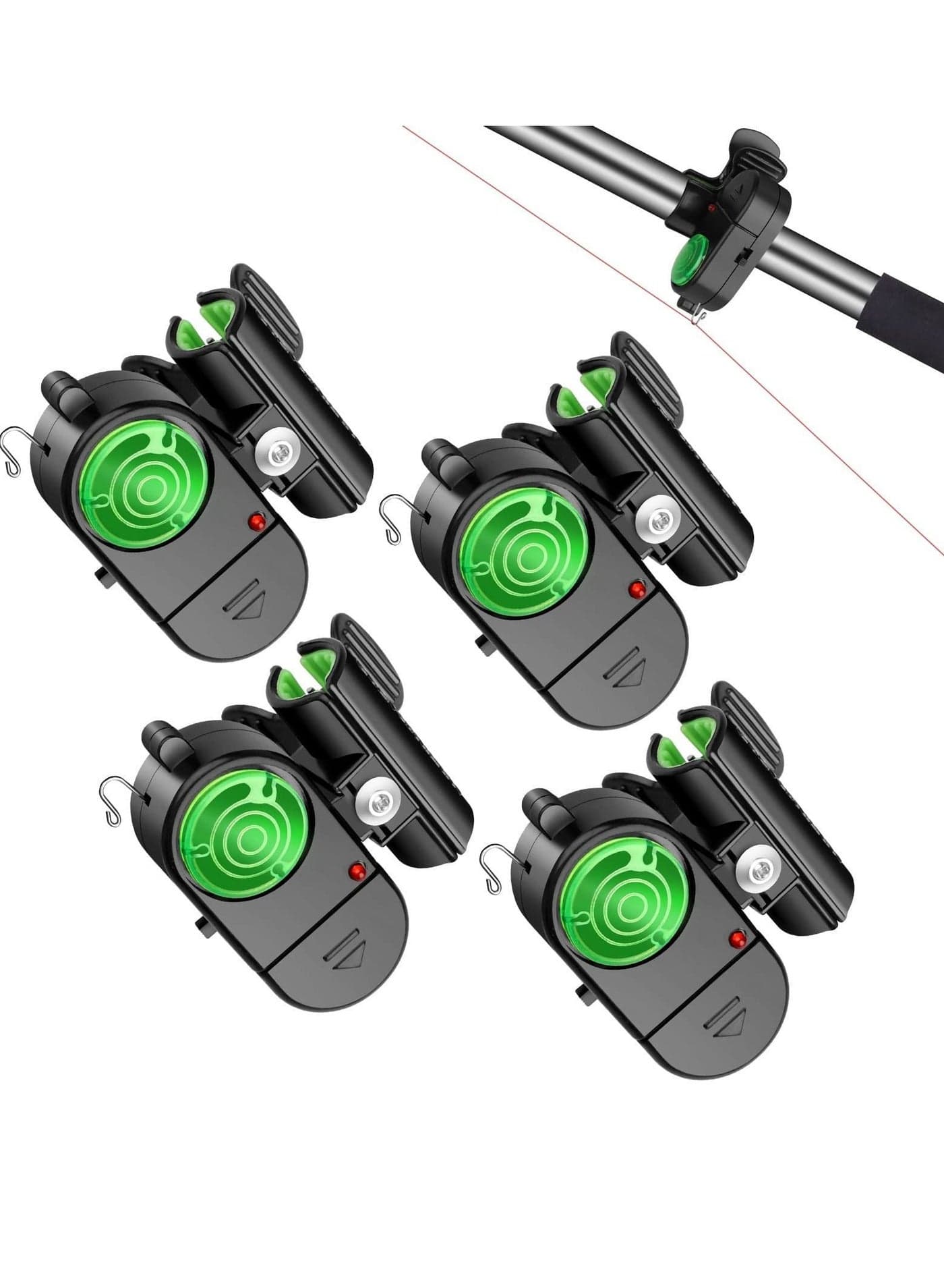 4 Pack Fishing Bite Alarm,Sensitive Electronic Sound Alarm, Alert Bell with LED Lights Bells Clip On Rod for Daytime Night Carp Outdoor