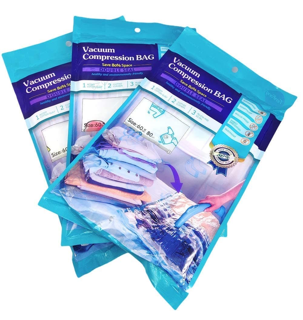 LA NEELJA Smart Saver Space Saver Reusable Vacuum Storage Zip Lock Space Saver Plastic Bags For Travel Pack Of 5 Variety With Handpump