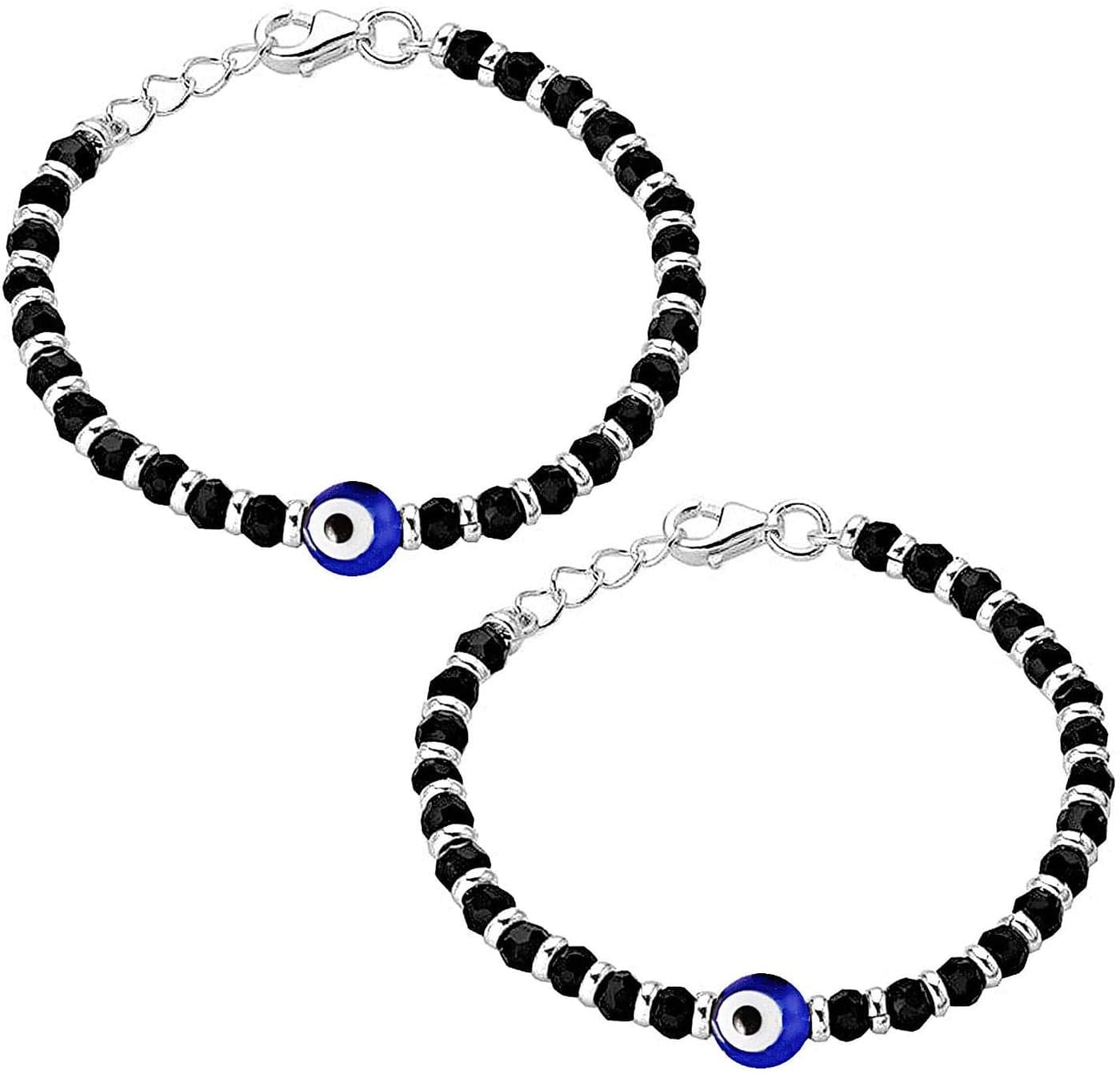 Nemichand Jewels 925 Sterling Silver Evil Eye Black Bead Crystal Nazariya Bangle/Bracelet For New Born Baby Boys and Girls