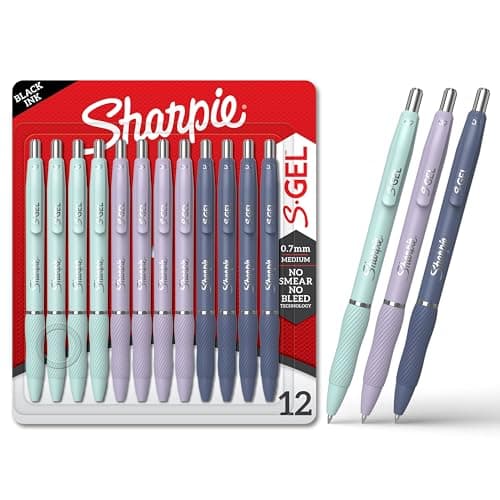 Sharpie SGel Gel Pens Medium Point 07mm Assorted Fashion Barrels Black Ink 12 Count Office Teacher School Supplies