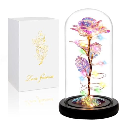 Childom Birthday Gifts for Women,Flowers for Delivery Prime,Colorful Rainbow Rose in A Glass Dome with Colorful Light,Christmas Rose Gifts for Her Mom Women Wife Girl Grandma on Anniversary Valentines