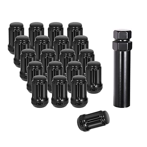 NPAUTO Wheel Lug Nuts 1/2 x 20 Black, 1/2''-20 Replacement for Ford Mustang, F-150, Explorer, Commander, Jeep Wrangler, Liberty, Grand Cherokee, Bulge Acorn Spline,1.38" Tall, 1 Lug Nut Key, 20+1Pcs