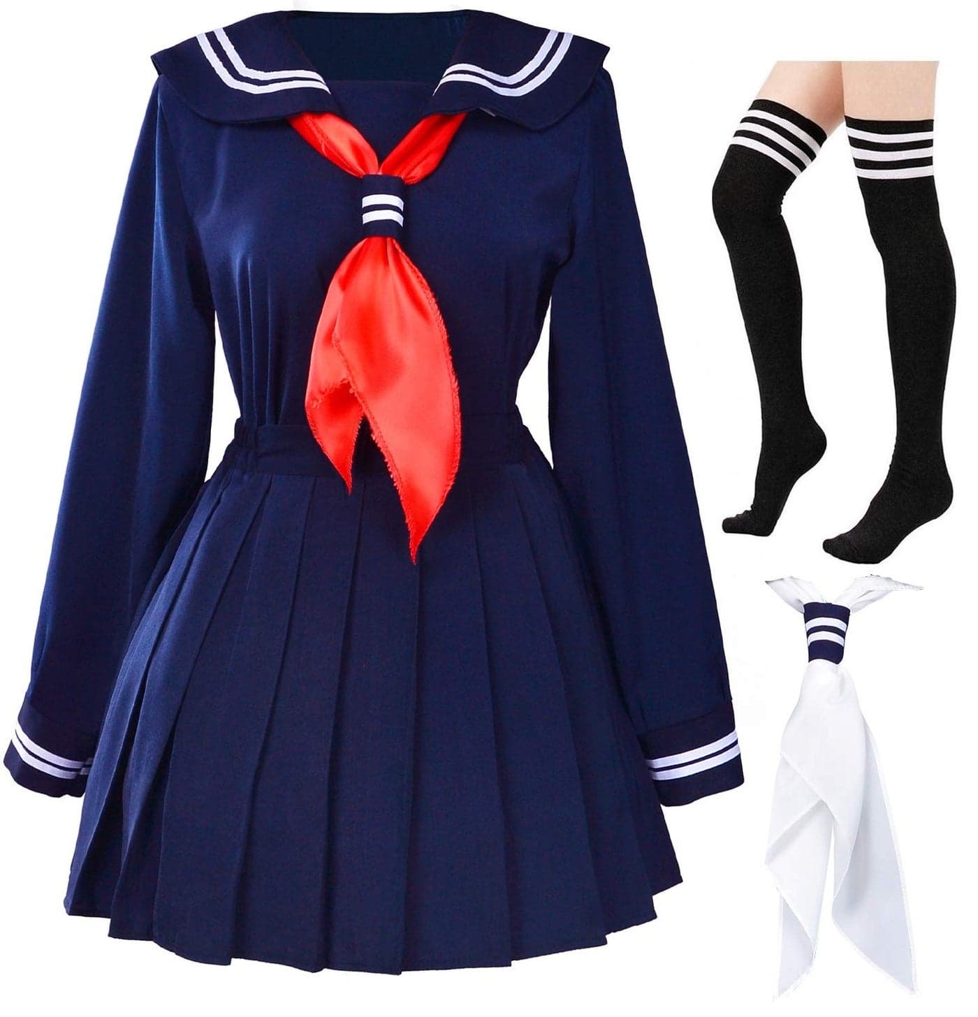 Elibelle Classic Japanese School Girls Sailor Dress Shirts Uniform Anime Cosplay Costumes with Socks set(Navy)(L = Asia XL)(SSF07NV)