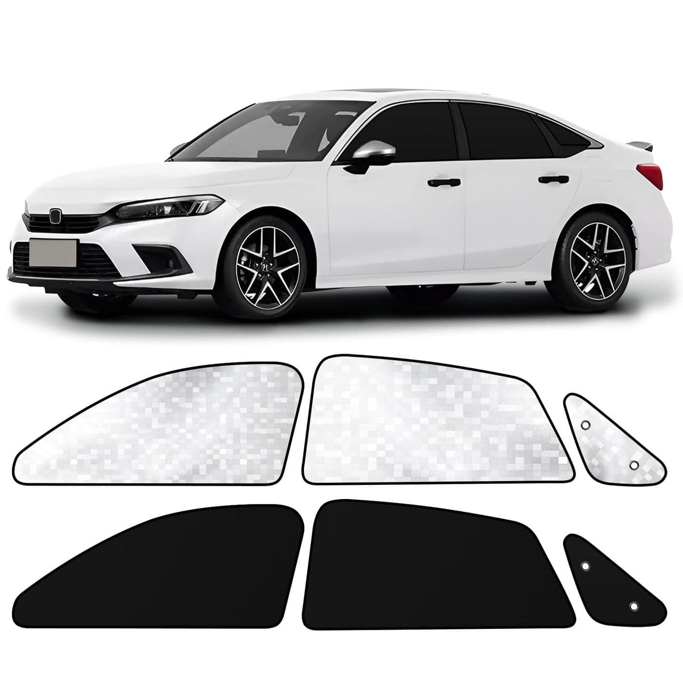 ZATOOTO Car Window Shades for Honda Civic 20172024 Side Window Sun Shade with Double Layer Reversible Black for Blackout Privacy Silver for UV Blocking for Camping Sleeping Travel