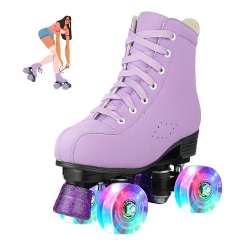 jessie Roller Skates for Women Microfiber Leather and Flash Wheels Adult Roller Skates Outdoor Indoor for Beginner Womens 10 Mens 85