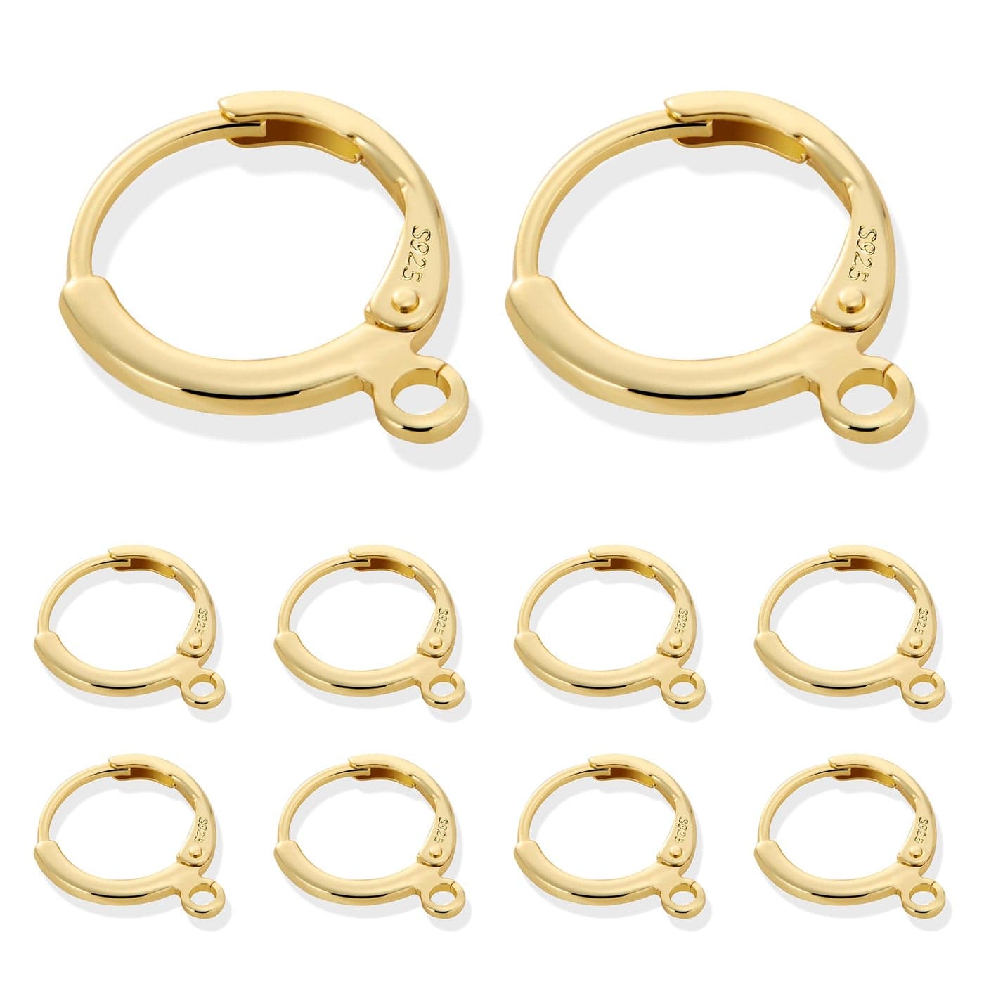 10Pcs 14K Goldplated Earring Hooks Round Small Gold Hoop Huggie Ear Leverback Hooks 925 Sterling Silver Earrings Findings 14x2mm Gold Small Huggie Hoop for Dangle Earring Making Jewelry Supplies Set