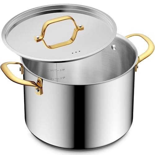 BEZIA 12 Quart Stainless Steel Stock Pot with Lid, 0-Coating Large Soup Pot for Family Gatherings, Tri-ply Even Heat for Holiday Feasts, Batch Cooking & Canning