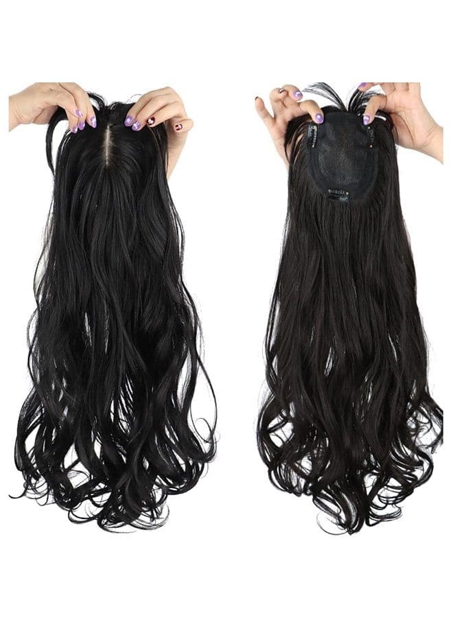 50cm Long Seamless Nature Look Clip in Hairpiece with Side-Fringe Extension Forehead Topper for Women with Thinning Hair Wavy Black