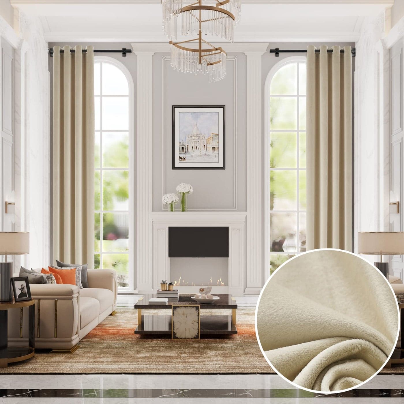 MASWOND Extra Long Velvet Curtains 14ft Length Super Soft Thermal Insulated Grommet Large Window Drapes for High Ceiling Living Room Bedroom 52 W x 168 L Beige Cream 1 Panel