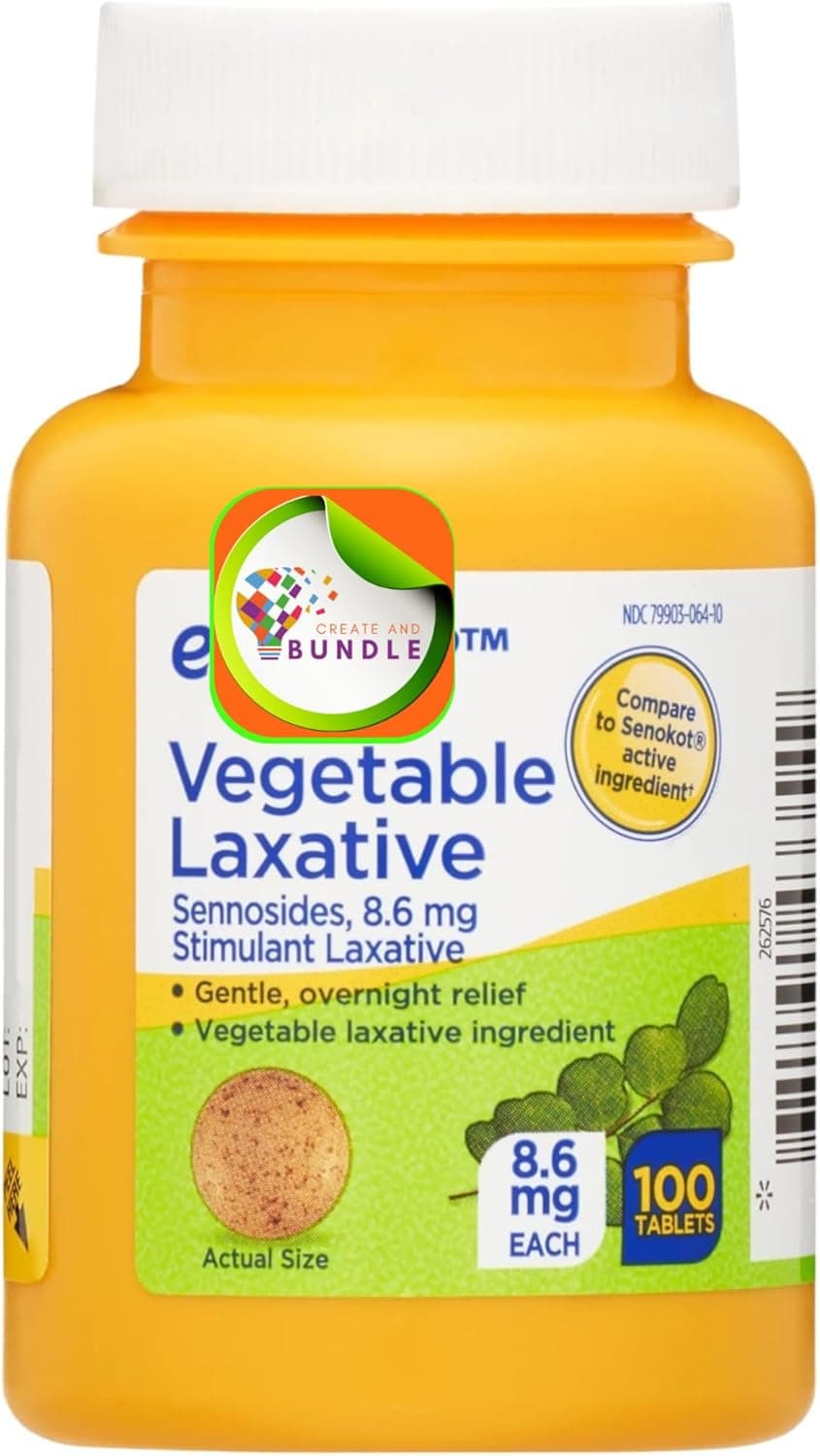 Equate Natural Vegetable Laxative Sennosides Tablets 100 Count Gentle Overnight Constipation Relief Supports Digestive Health CreateAndBundle Sticker