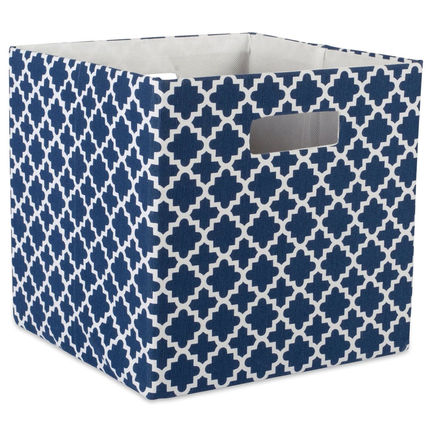 DII Hard Sided Collapsible Fabric Storage Container for Nursery Offices Home Organization 13x13x13 Lattice Nautical Blue