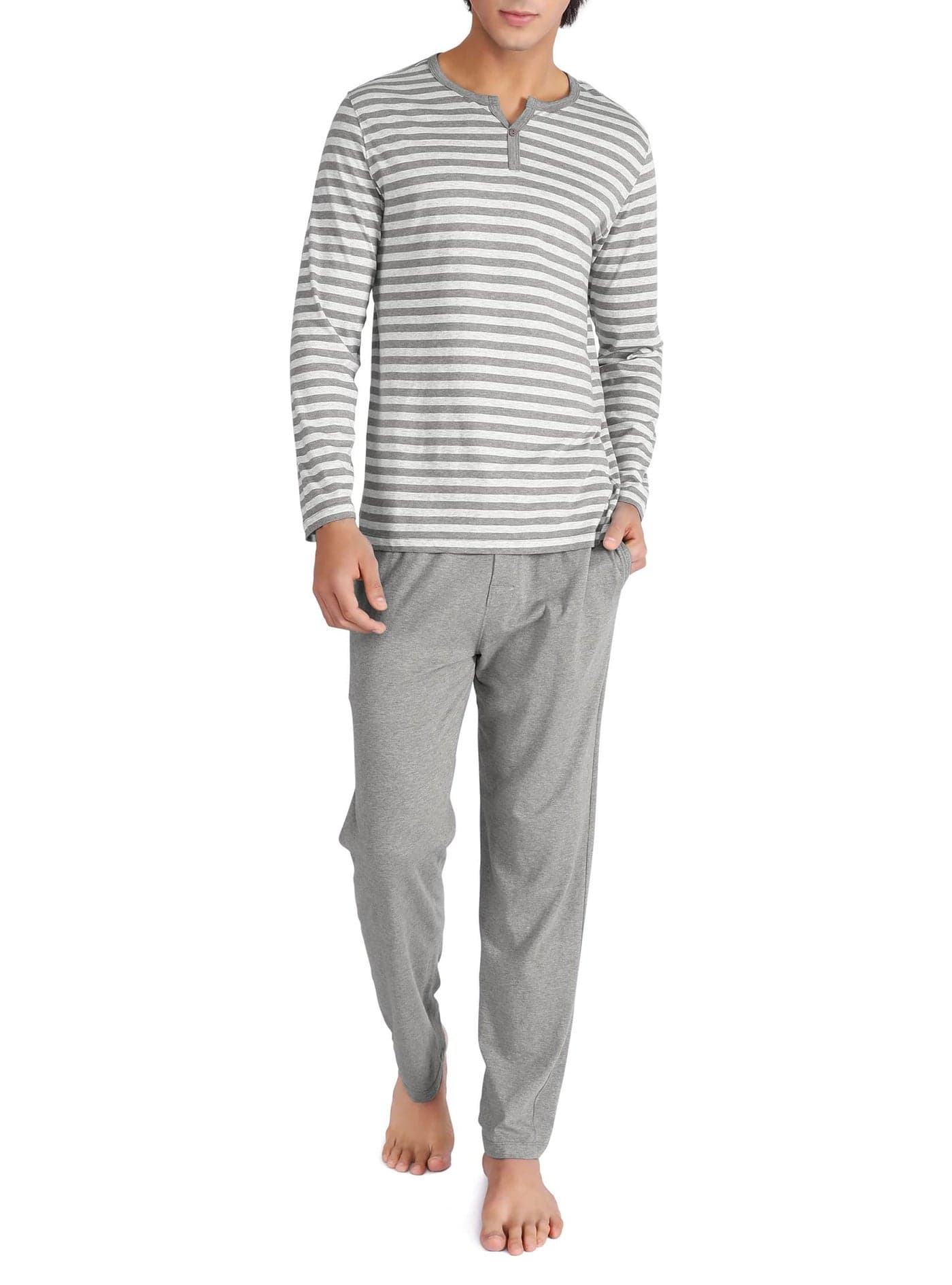 DAVID ARCHY Men's Pajamas Set Soft Cotton Long Sleeve Sleepwear Comfy Loungewear Pjs with Pockets (L, Heather Dark Gray)