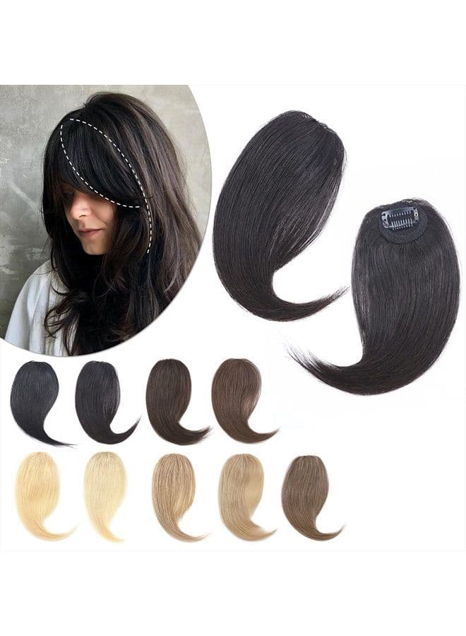 Side Bangs Clip in Bangs 100% Real Human Hair 10 inch 2PCS French Bangs Wave Fringe Swept Natural look Hair Piece 15g/Pcs-Natural Black