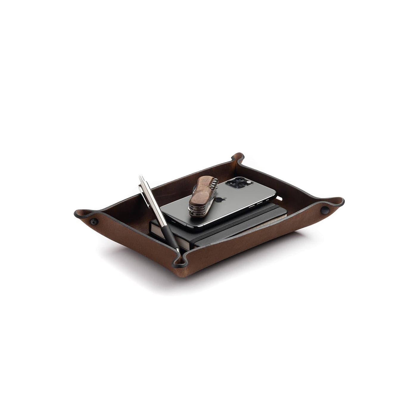Main Street Forge Leather Valet Tray for Men Rustic EDC Organizer for Keys Phone Wallet Made in USA Bootlegger Brown