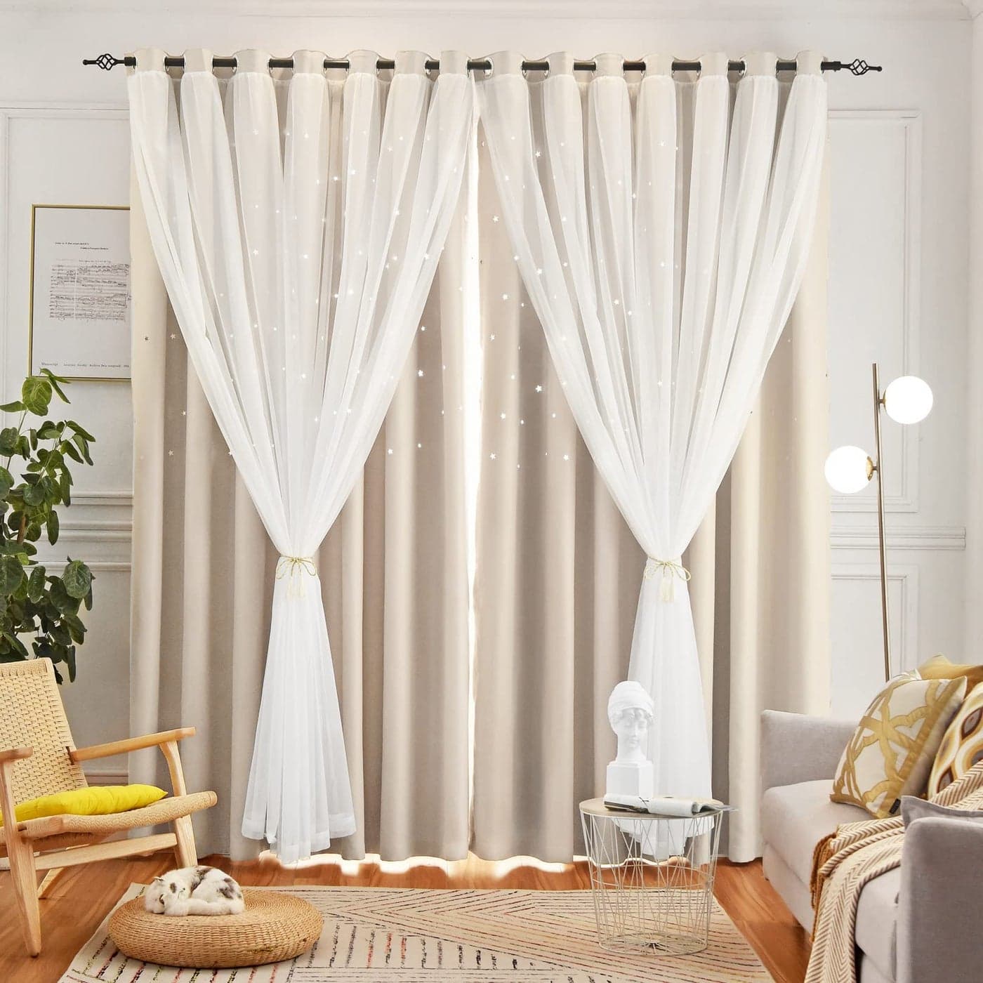 Loyala Star Curtains Blackout Curtains for Bedroom Kids Curtains Cream Curtains Girls Curtains for Bedroom Ivory Blackout Curtains Beige Curtains 96 Inches Long 2 Panel Set 52 X 96 Inches