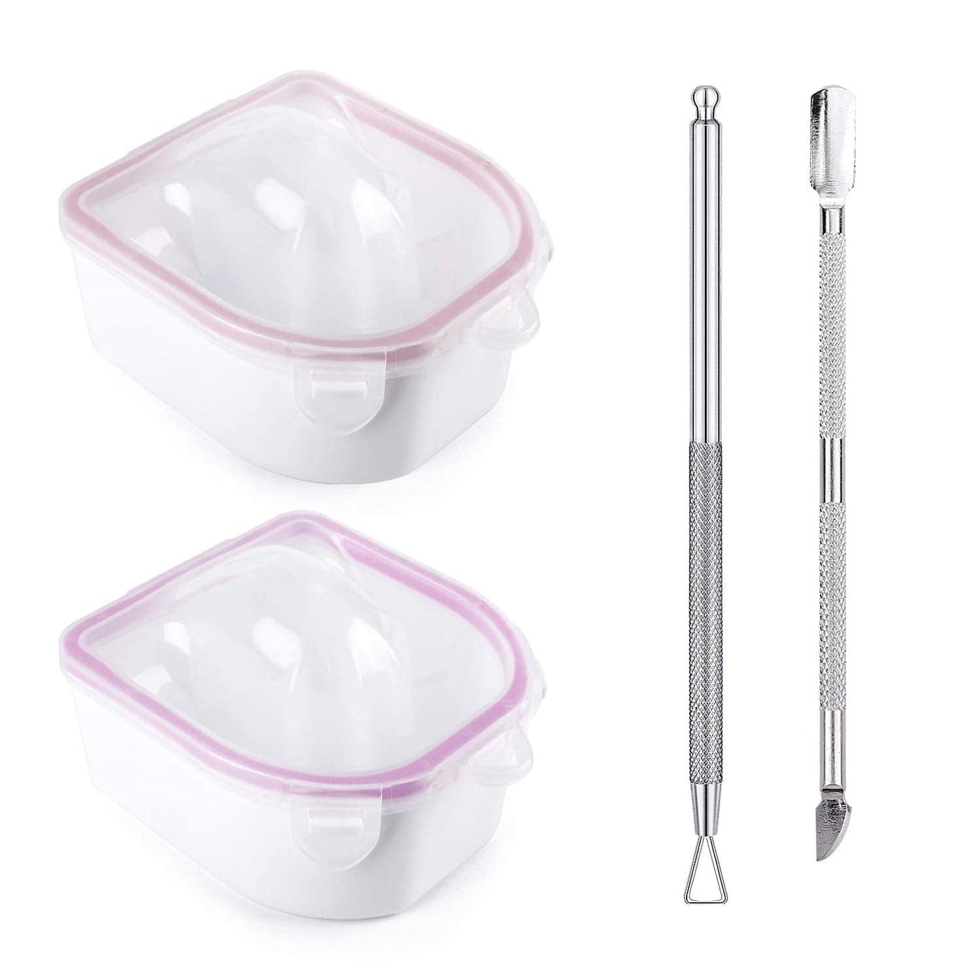 Nail Soaking Bowl 2PCS Soak Off Gel Polish Dip Powder Remover Manicure Bowl with Triangle Cuticle Peeler and Stainless Steel Cuticle Pusher Nail Art Tool Pink