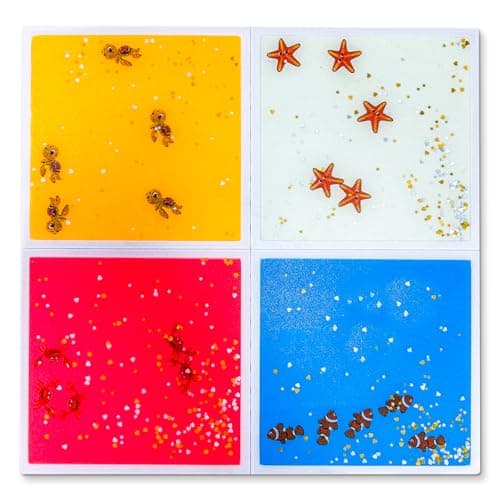 Onyoloy Kids Sensory Liquid Tiles 118 X 118 Set of 4 Square Liquid Fusion Activity Playmats with Different GlowinTheDark Colors for Baby Toddler and Kids Gym Nursery Playroom