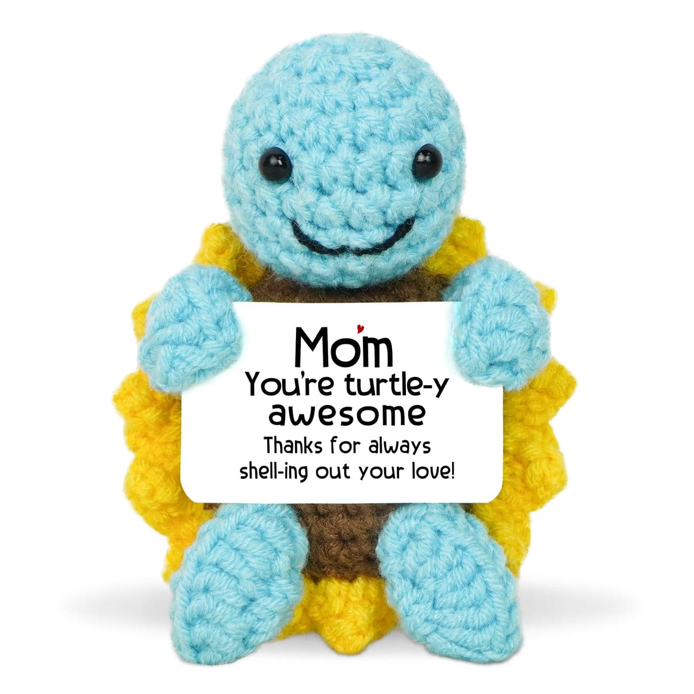 OASSIE Birthday Gifts for Mom from Daughter Son Pale Blue Positive Crochet Turtle with Message Card Gifts for Mom Birthday Mama Gift for Mother Mother in Law Emotional Support Crochet