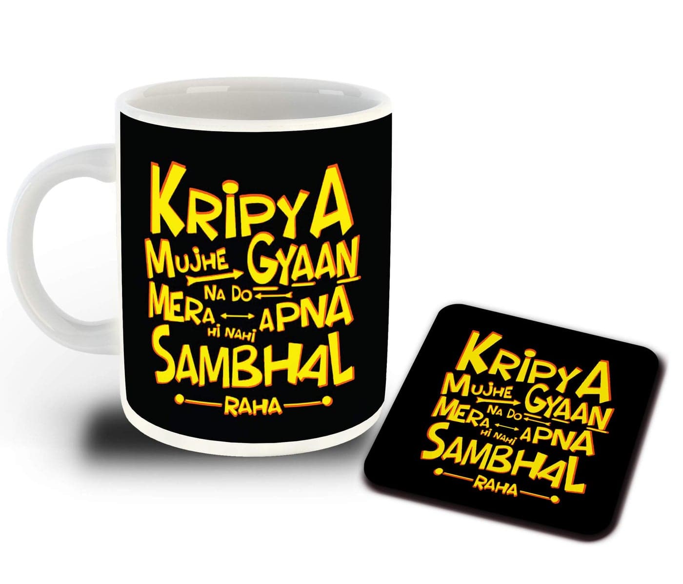 WHAT'S YOUR KICK - Hindi Funny Quotes Inspired Designer Printed White Ceramic Coffee |Tea | Milk Mug with Coaster (Gift | Funny | Quotes|Funny Quotes |Hobby (Multi 7)