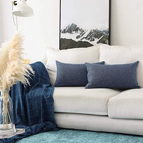 Khooti Rectangular Jute Cushion Cover, Throw Pillow Cover for Couches, Chairs, Sofas, Beds, Coffee Tables, Living Rooms, Bedrooms, Modern Boho Design, 20x30 | Navy Blue | Set of 1