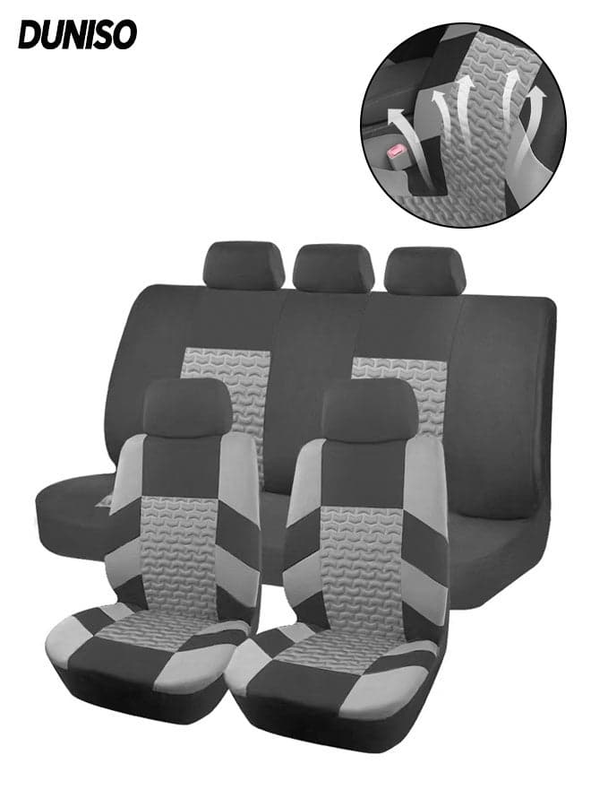 9PCS Universal Fit Car Seat Cover, 100% Breathable Car Backrest Seat Cover, Removable Headrest Cover, Wear Resistant and Anti Slip, Suitable for Sedan, Hatchback, Suvs,Van,Trucks, Inside Zipper Design