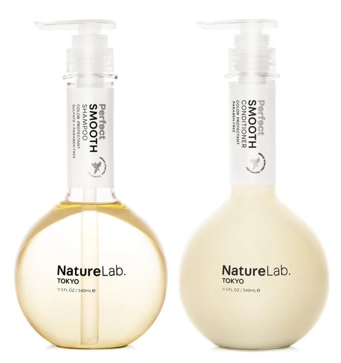 NatureLabTOKYO Perfect Smooth Shampoo Conditioner Duo Japanese Shampoo and Conditioner for Dry Frizzy Hair Calms Scalp Tames Strands from Roots for Controlled FrizzFree Hair 115oz each