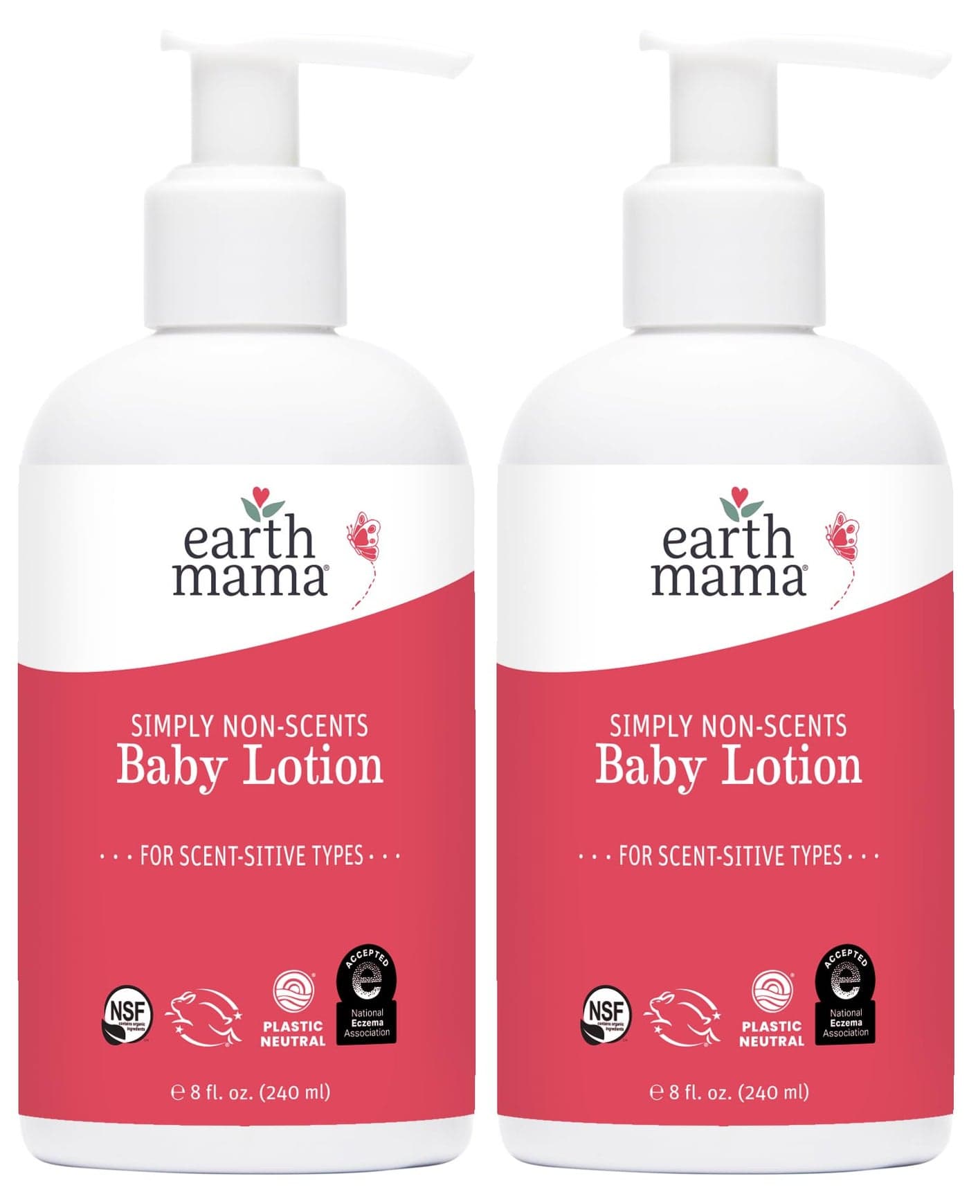 Earth Mama Simply NonScents Baby Lotion for Dry Skin Calendula Cream Skin Care for Kids Organic Moisturizer Unscented Lotion with Aloe Juice Rooibos Shea Butter 8Fl oz 2Pk