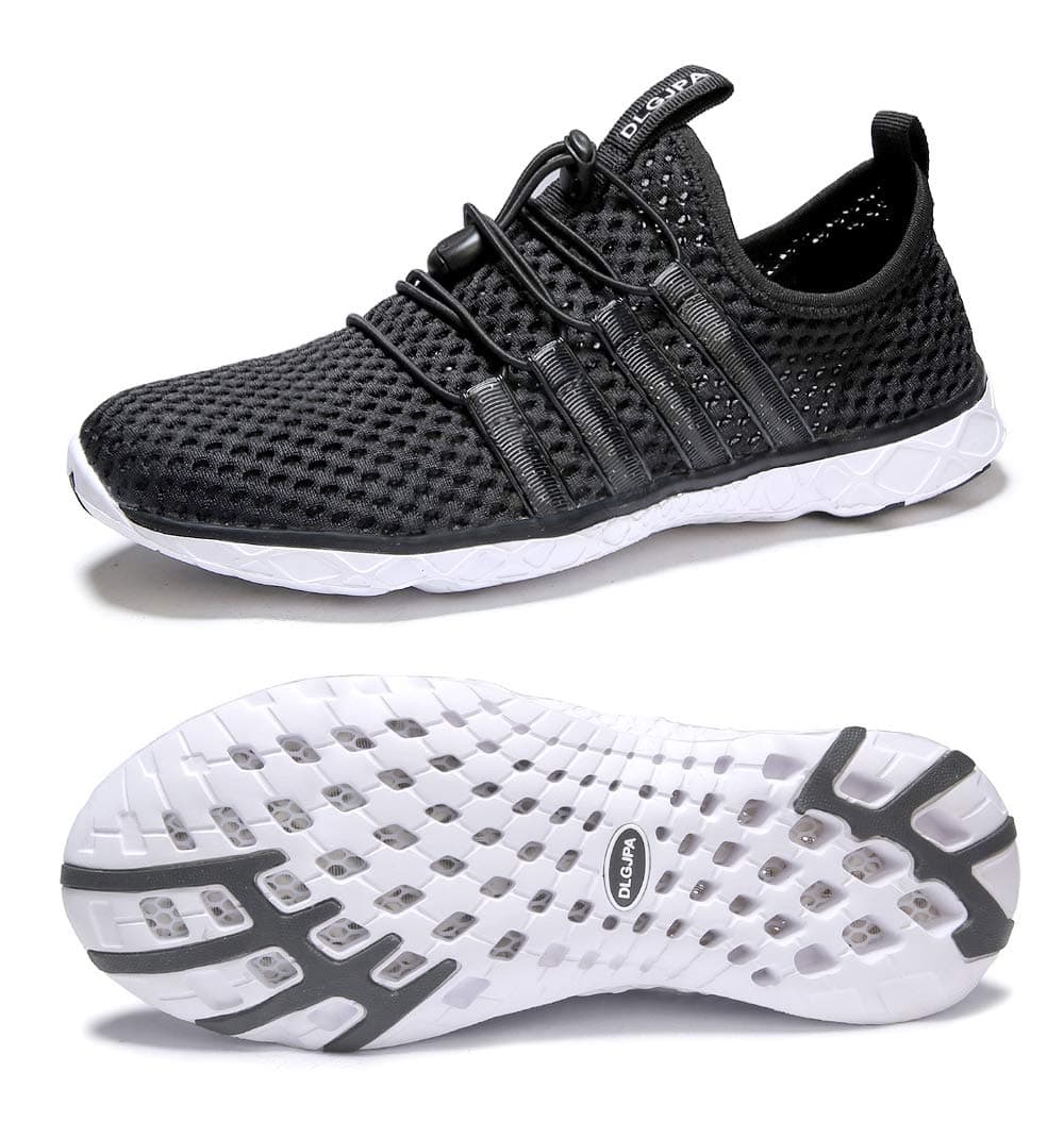 DLGJPA Men's Lightweight Quick Drying Water Shoes for Beach or Water Sports Slip On Walking Shoes Blackwhite 10.5