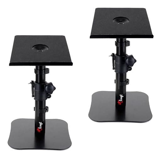 Tlingt Desktop Speaker Stands Pair, Clamp-on Monitor Speaker Stand Riser, 6.7”x7.9” Metal Tray, Adjustable Height, -10° to +10° Tilted Angle, Ideal for 3 to 4-inch Monitor Speaker, Bookshelf Speaker