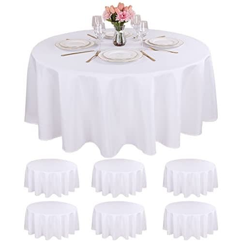 Kesfey 6 Packs White Round Table Cloths 90 Inch White Polyester Circle Bulk Linen Tablecloth Wrinkle Resistant Tablecloths Washable High Density Fabric Tablecovers for Wedding Camping Banquet Parties