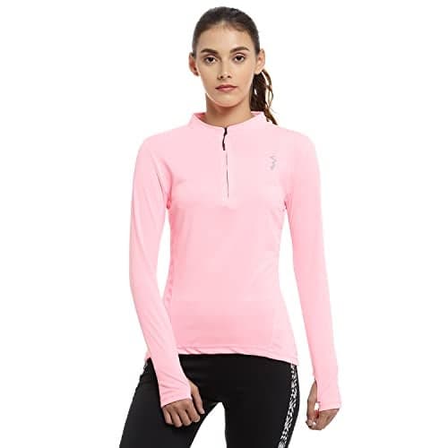 Campus Sutra Women's Solid Pink Mock Neck Dri-Fit Activewear T-Shirt Regular Fit for Casual Wear | Structured T-Shirt Crafted with Comfort Fit and High-Performance for Everyday Wear