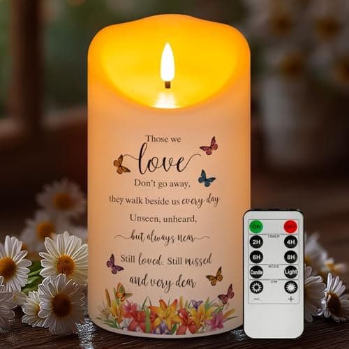 HN HAIINAA Flameless Memorial Candle, Real Wax LED Light with Remote Sympathy Bereavement Gifts for Loss of Loved One Sympathy Candles for Loss of Mother Father Mom Dad Son Remembrance Gifts (4" x 7")